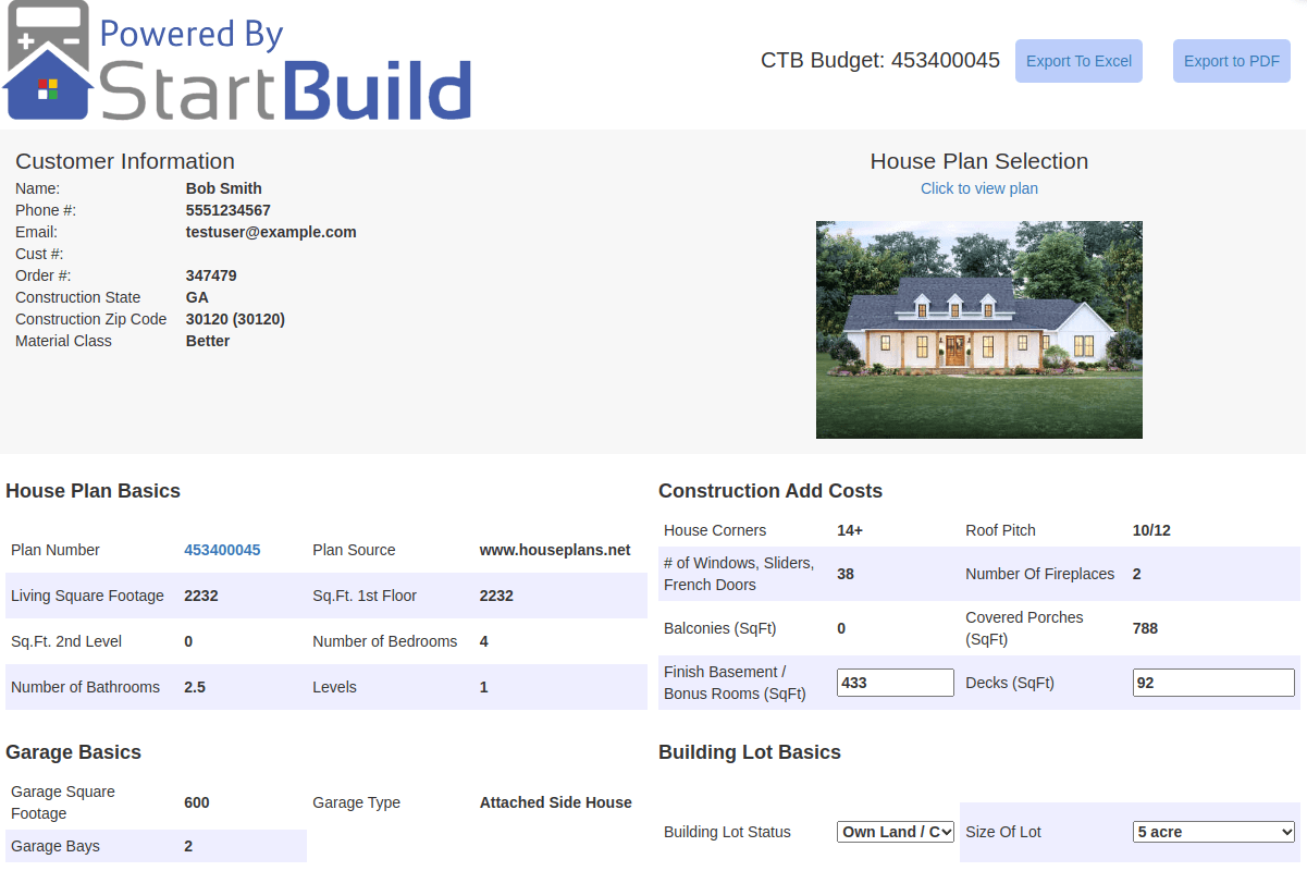 View of the basic questions required for a Cost To Build report